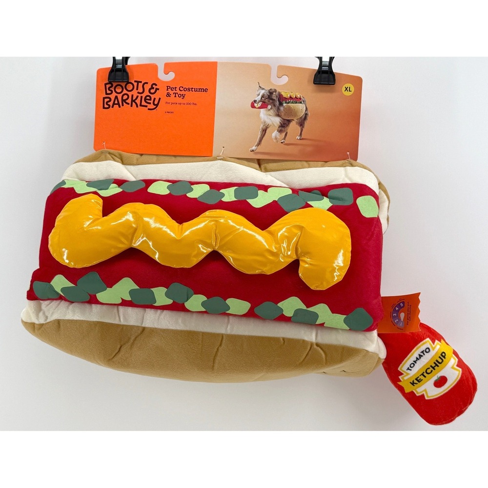 Boots & Barkley Hot Dog Pet Costume & Toy Set XL Halloween Dog Outfit